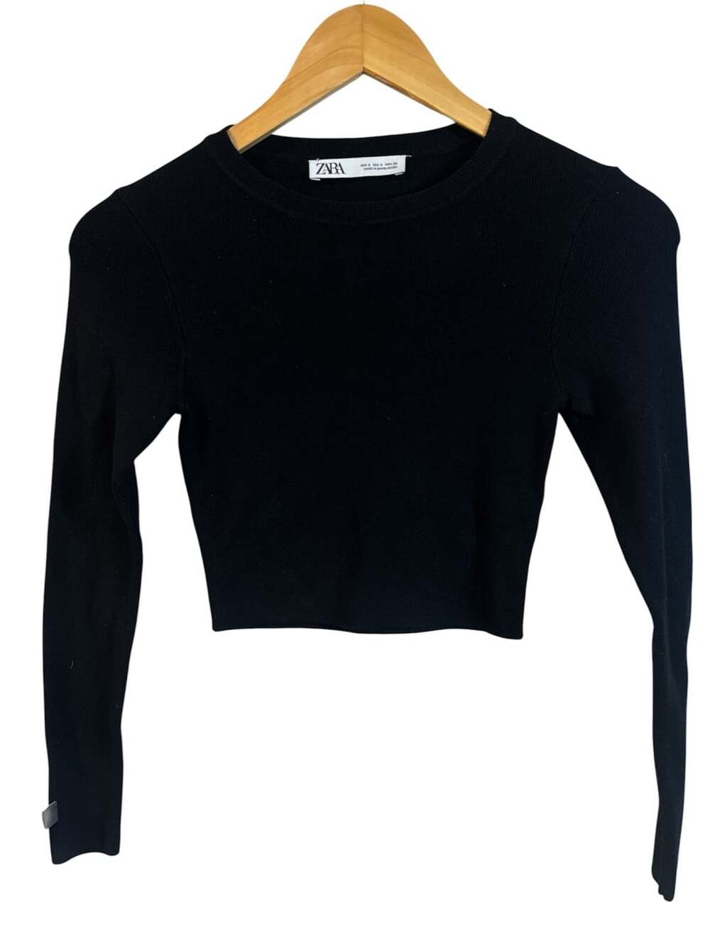 Zara Black Ribbed Long Sleeve Crop Top Size S